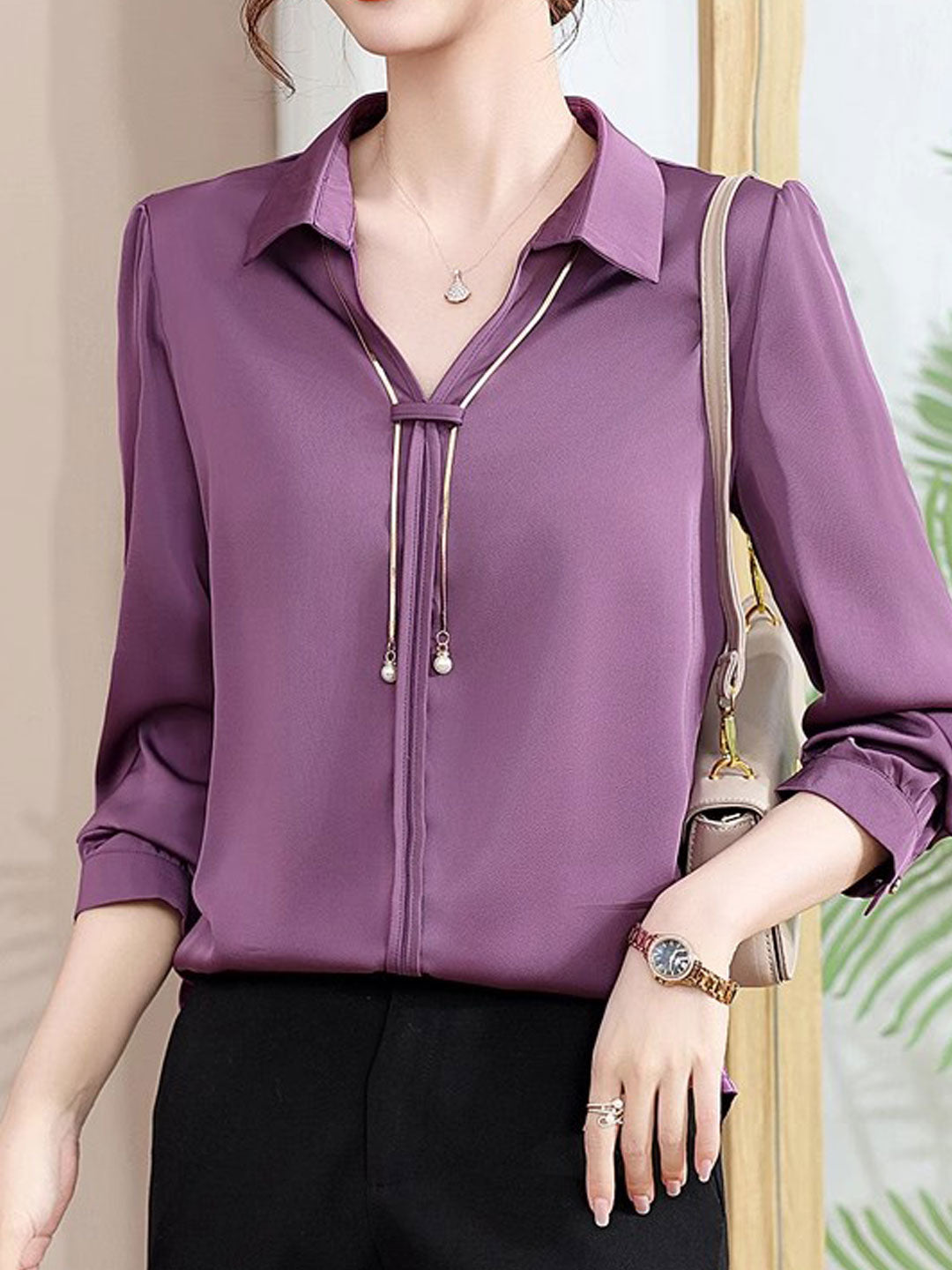 Claire | Elegant V-Neck Satin Shirt