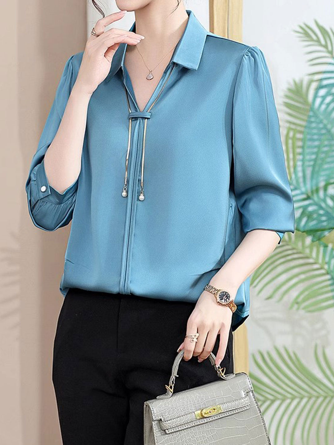 Claire | Elegant V-Neck Satin Shirt