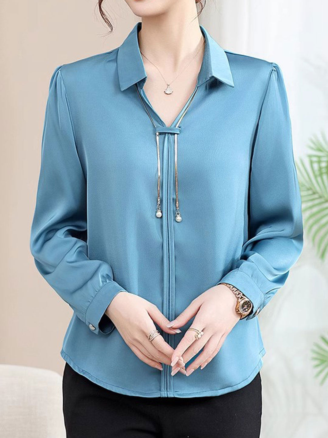 Claire | Elegant V-Neck Satin Shirt