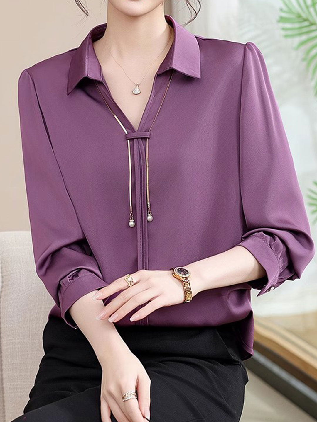 Claire | Elegant V-Neck Satin Shirt