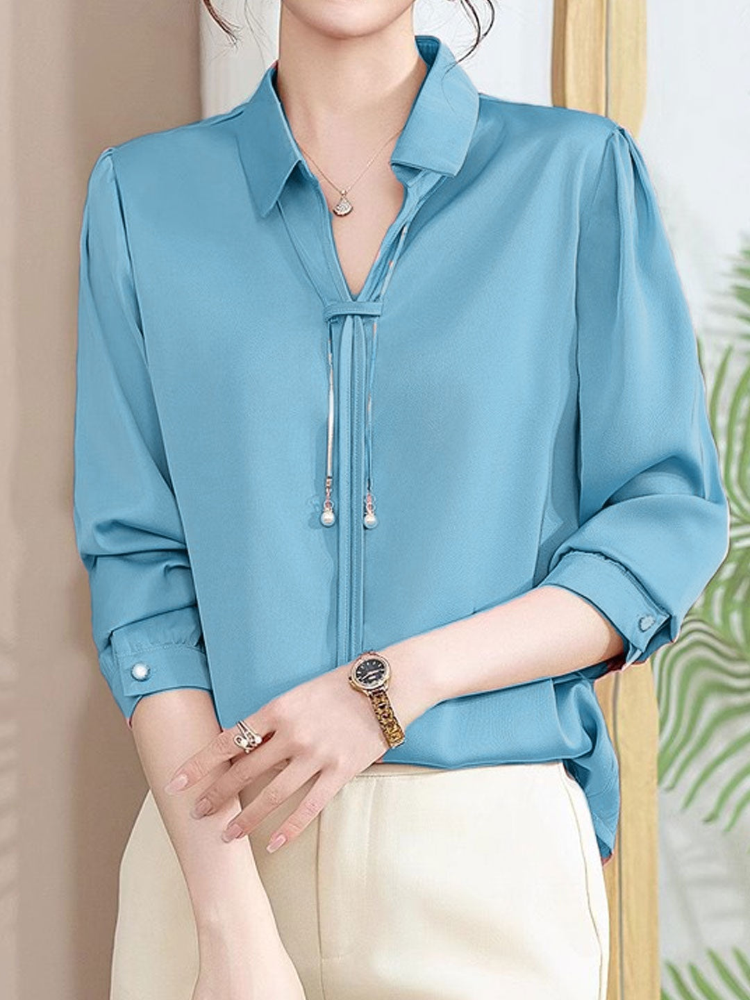 Claire | Elegant V-Neck Satin Shirt