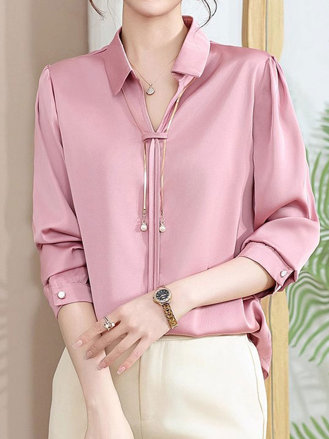 Claire | Elegant V-Neck Satin Shirt
