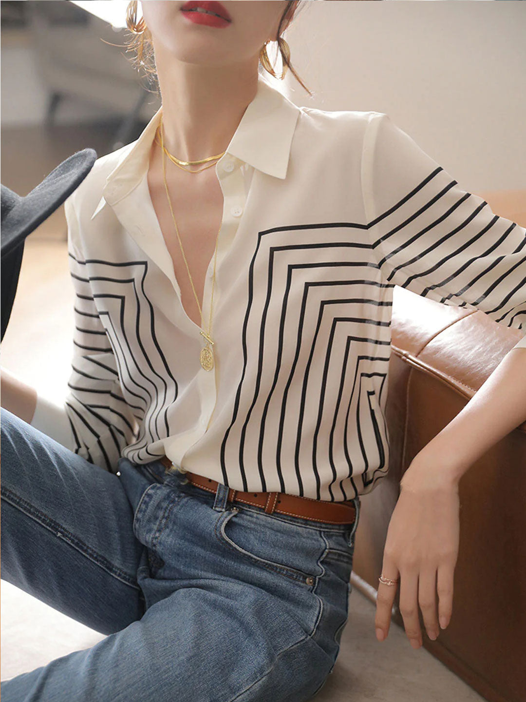 Natalie | Retro Loose Striped Shirt