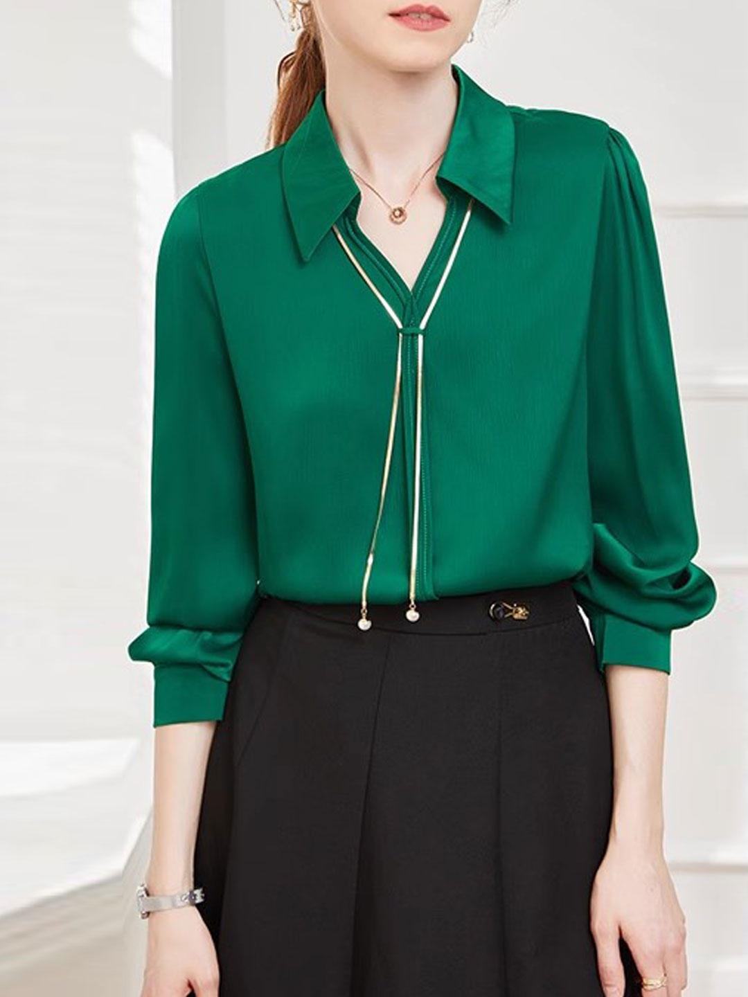Claire | Elegant V-Neck Satin Shirt