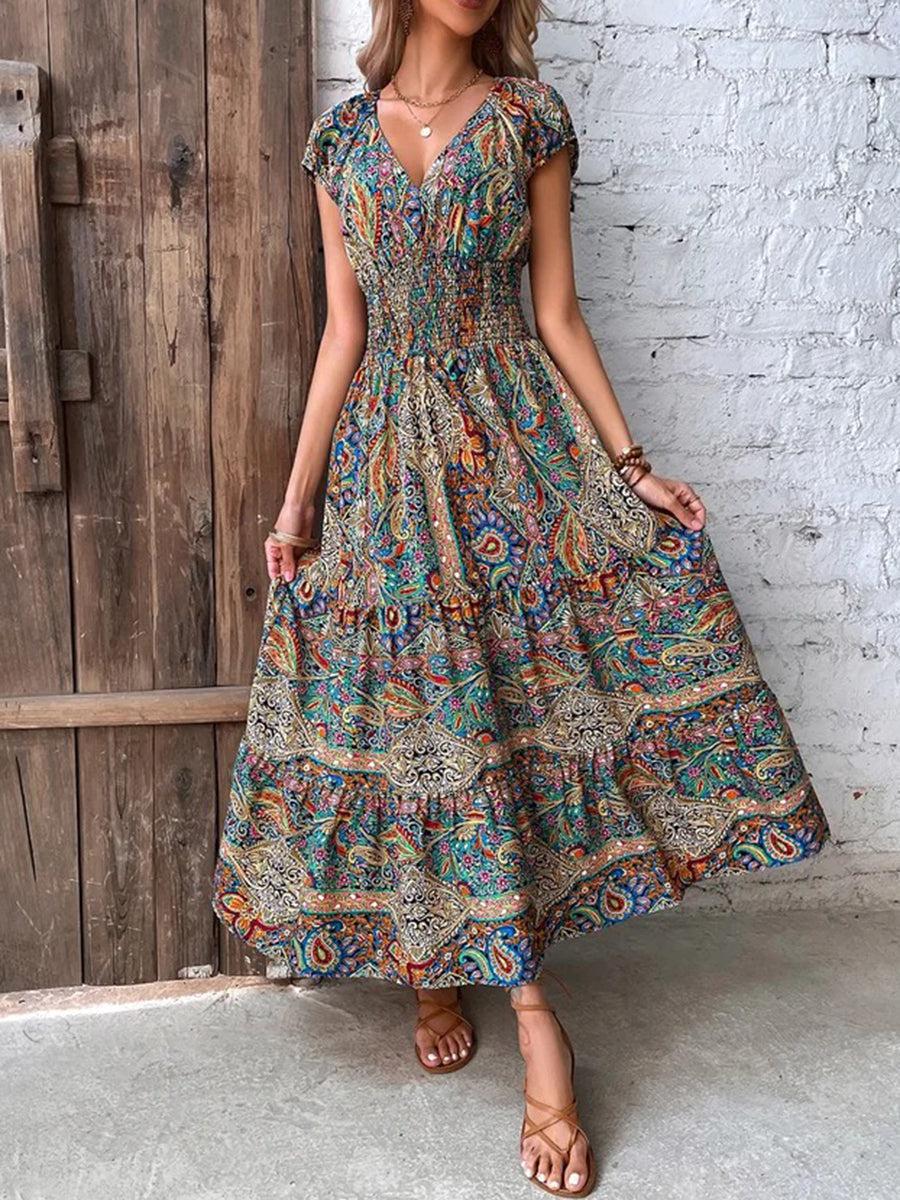 Evadne | Paisley Shirred Waist Long Dress