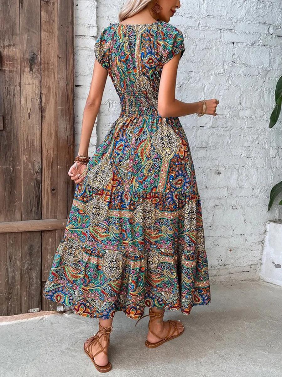 Evadne | Paisley Shirred Waist Long Dress
