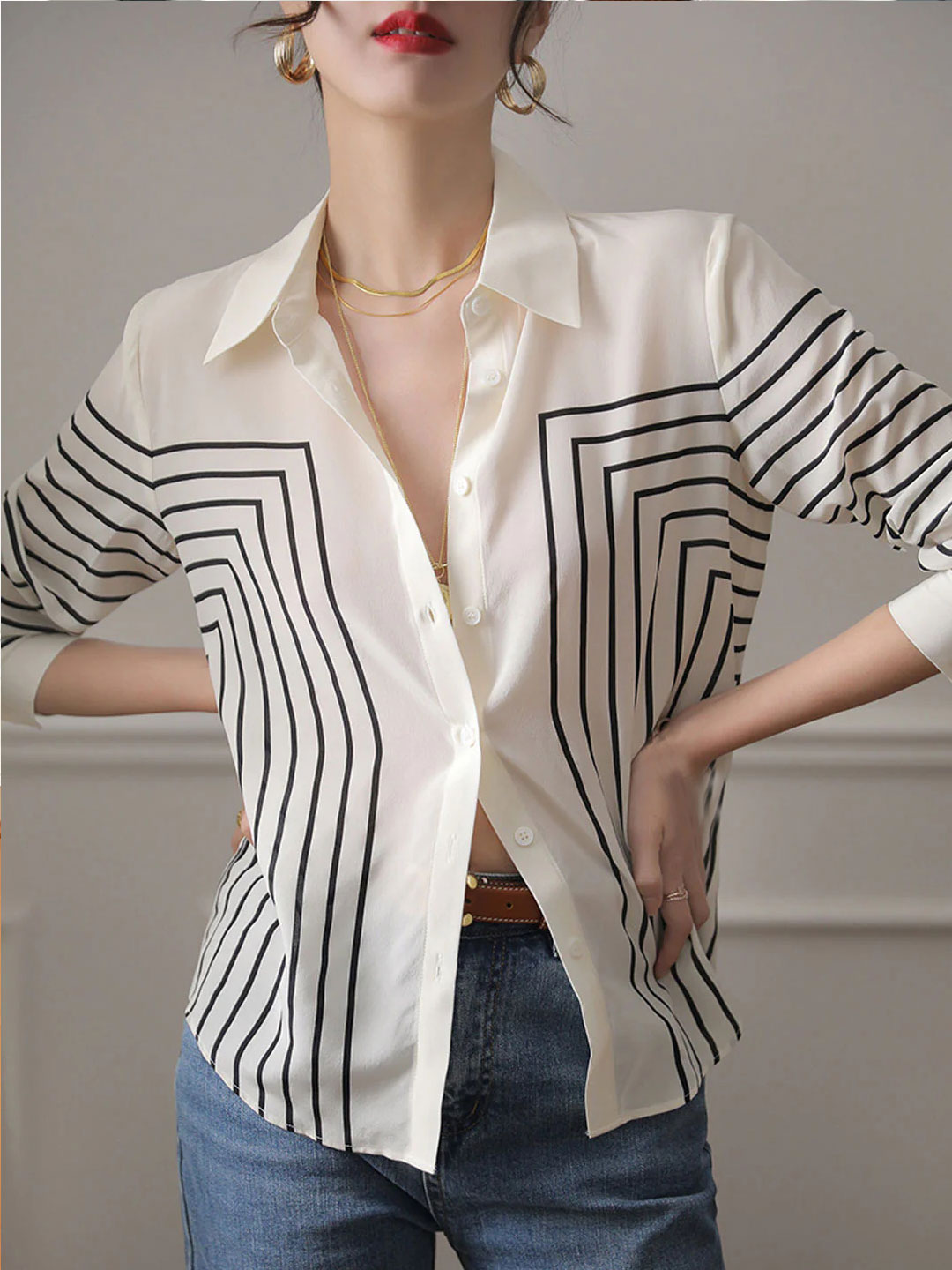 Natalie | Retro Loose Striped Shirt