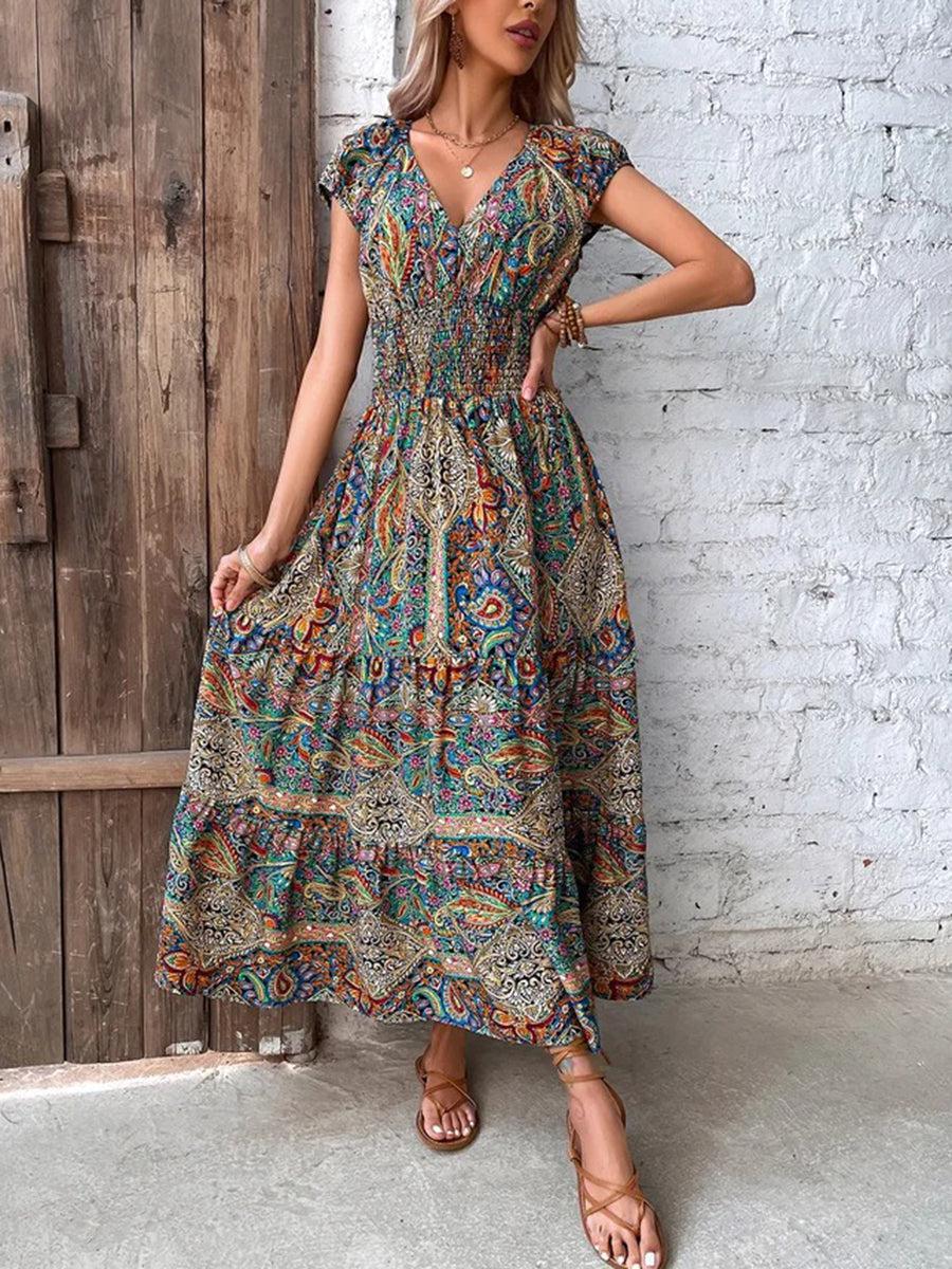 Evadne | Paisley Shirred Waist Long Dress