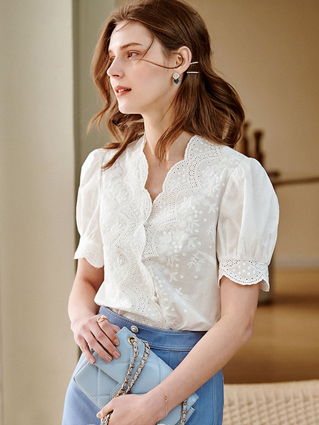 Eva | Embroidered Chiffon Shirt