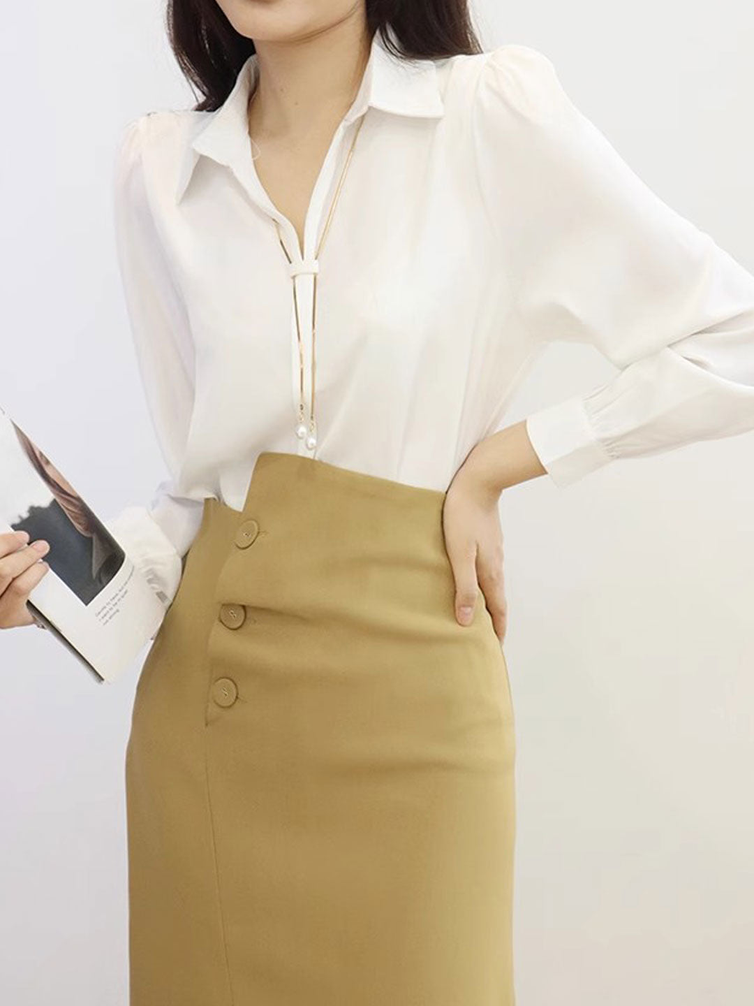 Claire | Elegant V-Neck Satin Shirt