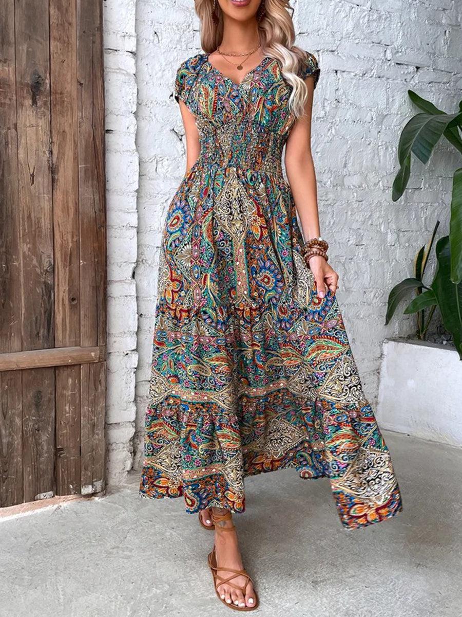 Evadne | Paisley Shirred Waist Long Dress