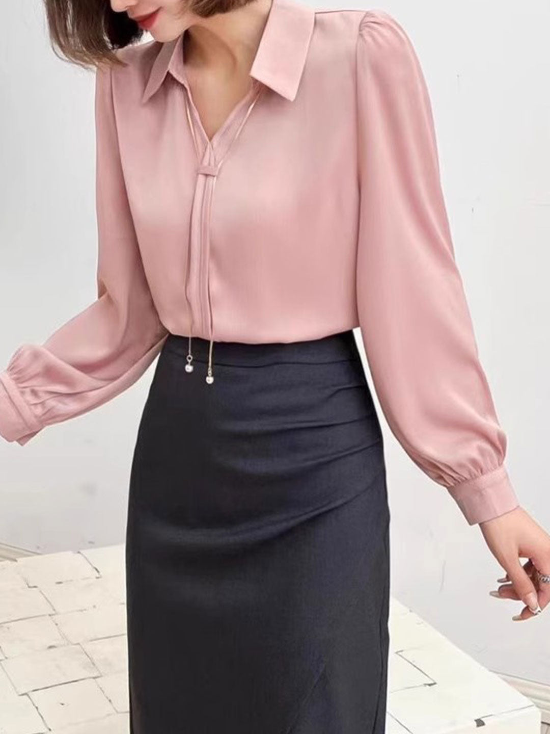 Claire | Elegant V-Neck Satin Shirt