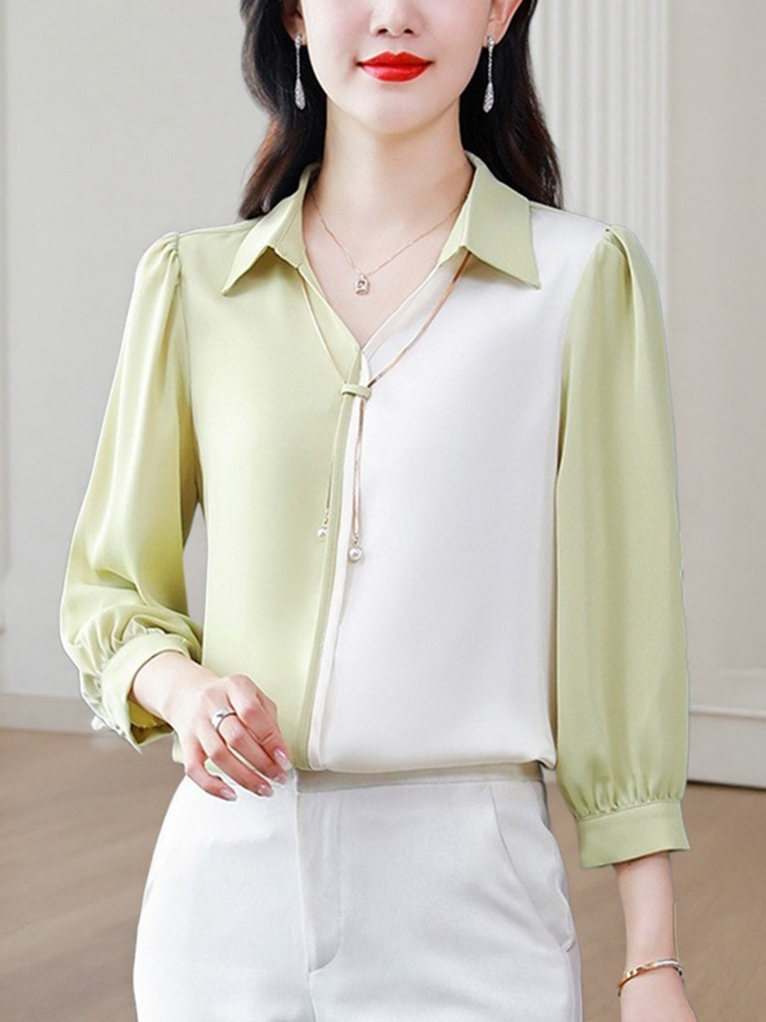 Claire | Elegant V-Neck Satin Shirt