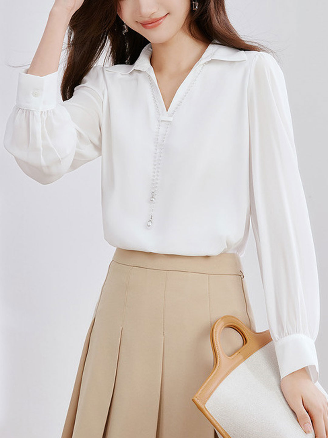 Claire | Elegant V-Neck Satin Shirt