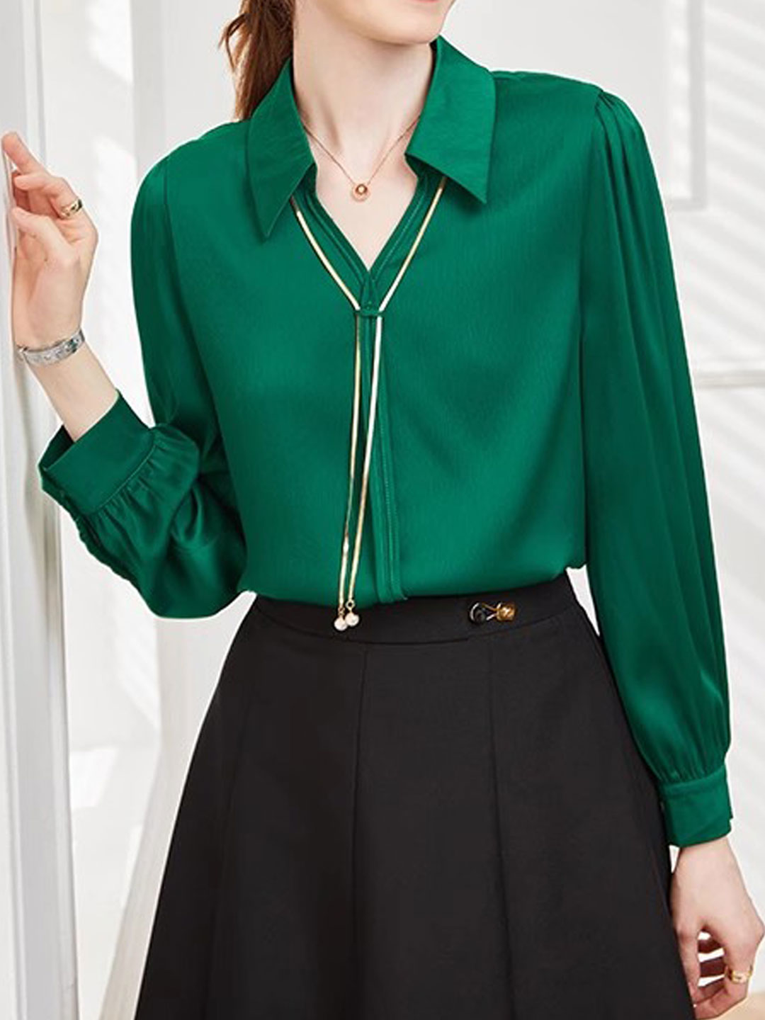 Claire | Elegant V-Neck Satin Shirt