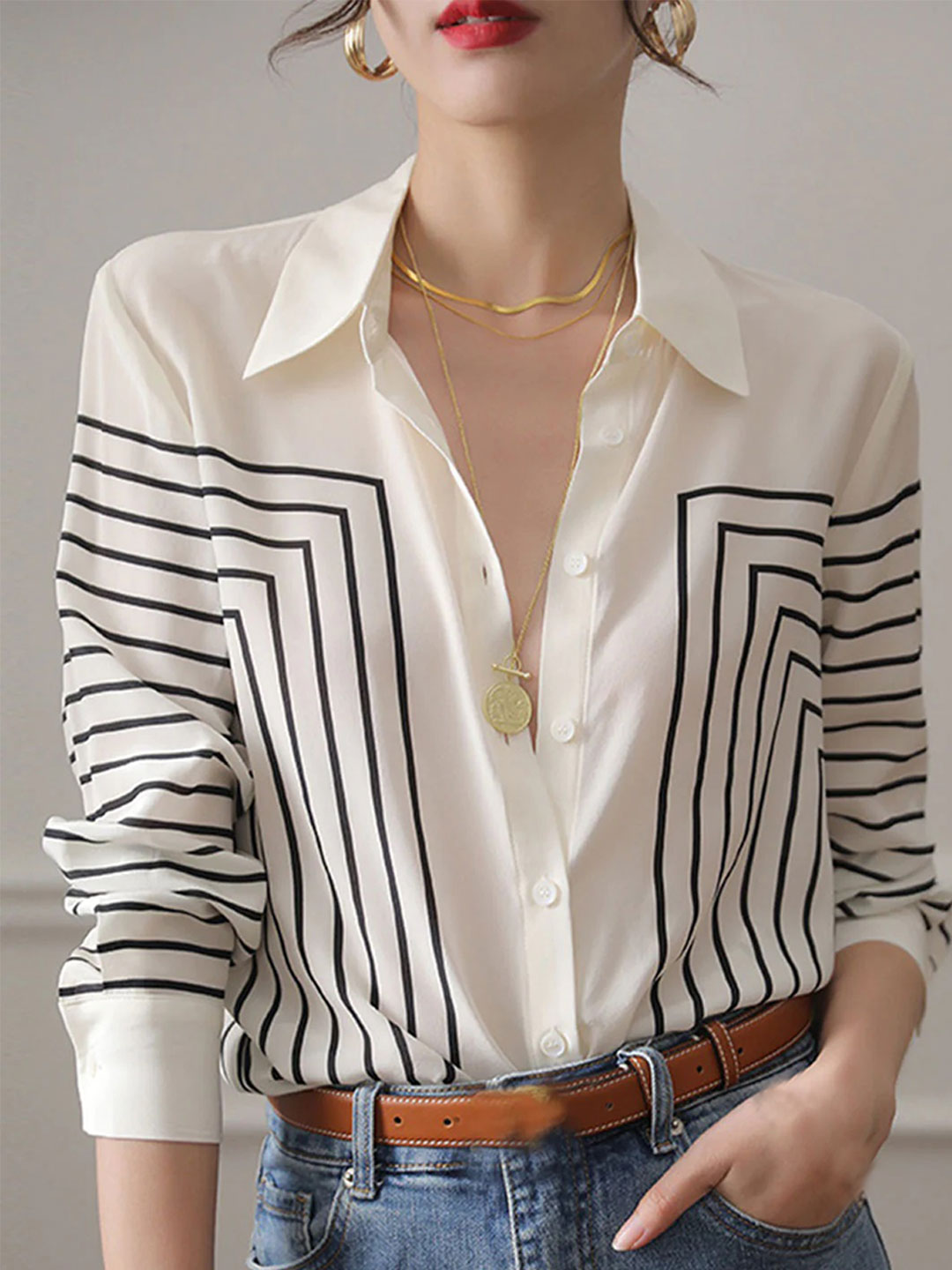 Natalie | Retro Loose Striped Shirt