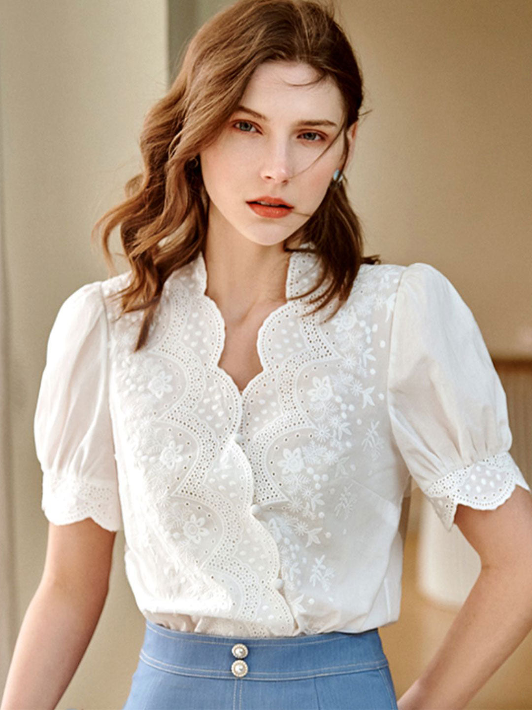 Eva | Embroidered Chiffon Shirt