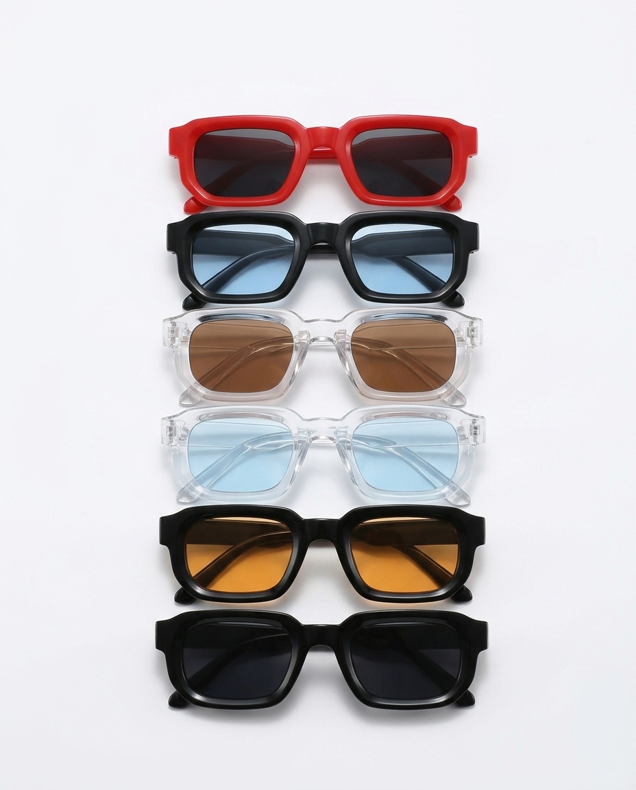 6 Pack Vintage Rectangle Frame Sunglasses