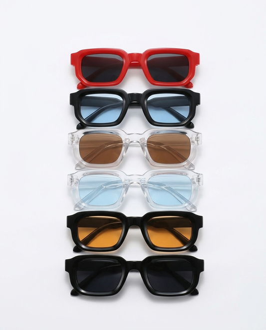 6 Pack Vintage Rectangle Frame Sunglasses